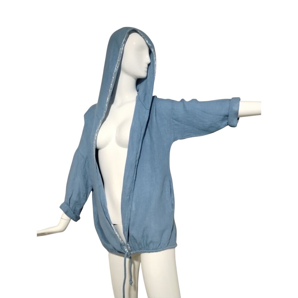 Venti 6 Italy 100% Linen Women's size Small Oversized Metallic Hoodie Cardigan